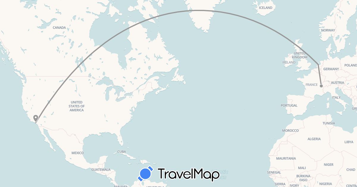 TravelMap itinerary: plane in Switzerland, Netherlands, United States (Europe, North America)